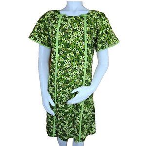 Vintage Dianes Honolulu Hawaiian Dress Sz S Green Flower Power Short Sleeve